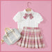 Girl's Clothing Set Children's Short-Sleeved Shirt Plaid Pleated Skirt