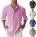 Men's Linen Long Sleeve Shirts Breathable Solid Color Casual Cotton Linen Shirt