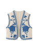 Vintage Flower Embroidery Vest Jackets Women's V-Neck Cardigan Shirts