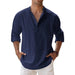Men's Linen Long Sleeve Shirts Breathable Solid Color Casual Cotton Linen Shirt
