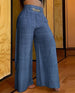 Casual Plain Pocket Design Pants Women's High Waist Wide Leg Pants