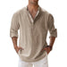 Men's Linen Long Sleeve Shirts Breathable Solid Color Casual Cotton Linen Shirt