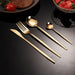 24pcs Gold Dinnerware Set Stainless Steel Steak Knife Fork Dishwasher Safe Kitchen Tableware