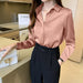 Women's Long Sleeve Blouse Shirts Solid Silk Long Sleeve Tops