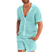 Casual Breathable Solid Color Short Sleeve T-Shirt Beach Shorts Set Men's Outfit