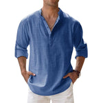 Men's Linen Long Sleeve Shirts Breathable Solid Color Casual Cotton Linen Shirt