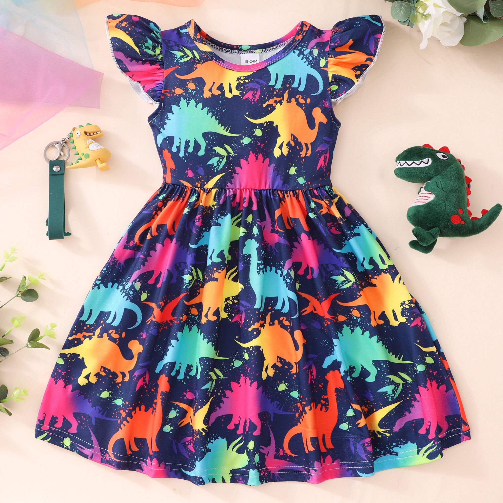 dinosaur party dress Kaleidosaurus Rainbow Dinosaurs Sleeveless Play Dress with Pockets