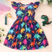 Flying Sleeve Girl's Dress Kids Ruffle Rainbow Dinosaur Cotton Party Dresses