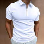 Men's Solid Color Polo Tees Short Sleeve Turn-Down Collar Zipper Polo T-Shirt