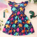 Flying Sleeve Girl's Dress Kids Ruffle Rainbow Dinosaur Cotton Party Dresses