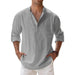 Men's Linen Long Sleeve Shirts Breathable Solid Color Casual Cotton Linen Shirt