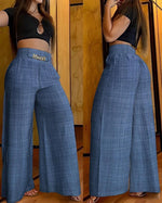 Casual Plain Pocket Design Pants Women's High Waist Wide Leg Pants