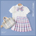 Girl's Clothing Set Children's Short-Sleeved Shirt Plaid Pleated Skirt