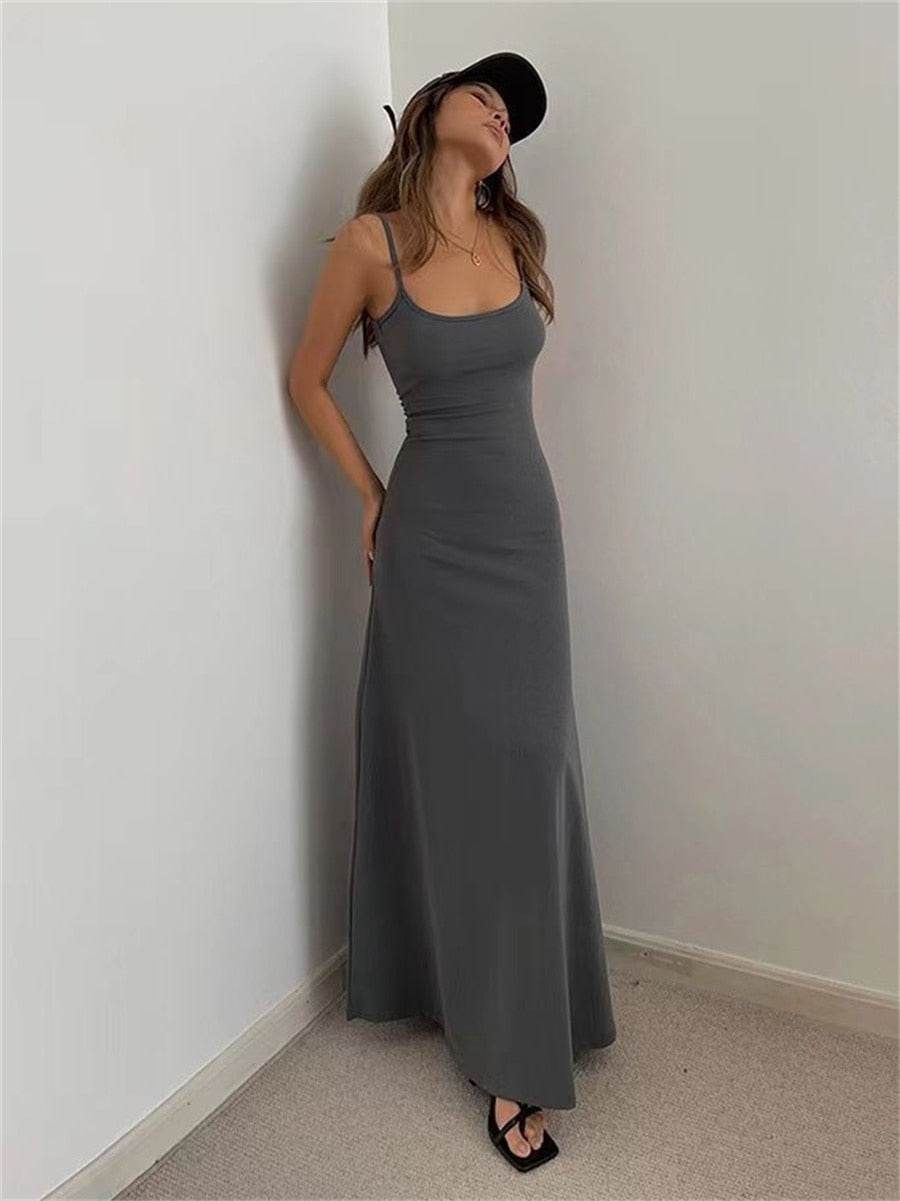 grey spaghetti strap bodycon dress Grey Maxi Dress