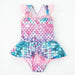 Girls Swimsuit One Piece Sleeveless Swimming Wear Rainbow Mermaid Kids Swimwear