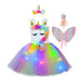 Girls Shiny Unicorn Angel Dress Kids Glowing Party Princess Dresses