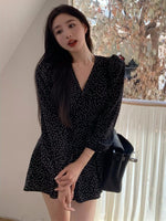 Women's V-Neck Elegant Mini Dress Casual Puff Sleeve Fashion Sexy Vestidos