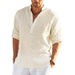 Men's Linen Long Sleeve Shirts Breathable Solid Color Casual Cotton Linen Shirt