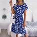 Floral Pleated Long Dress Women Short Sleeve High Waist Chic Dress