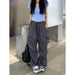Women's Wide Leg Cargo Pants Drawstring Streetwear Jogger Trousers