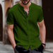 Retro Style Men's Casual Cotton Linen Shirt V-Neck Short Sleeve Shirts
