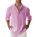 Cotton Linen Shirts Men's Casual Lightweight Long Sleeve Henley Beach Shirts
