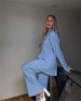 Women's Long Sleeve Shirt Tops Wide Leg Pants Set Elegant Outfits Two Piece Set