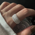 Sterling Silver Unique Lines Adjustable Ring Women Fashion Jewelry
