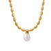 Luxury Pearl Pendant Rice Bead Chain Necklace Women Stainless Steel 18k Gold Plated Jewelry