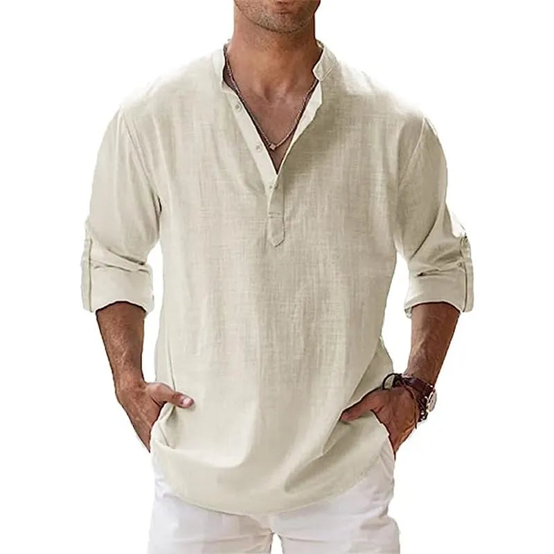 Cotton Linen Shirts Men's Lightweight Long Sleeve Henley Beach Shirts Atom Oracle Cotton Linen Shirts Men's Lightweight Long Sleeve Henley Beach Shirts Atom Oracle
