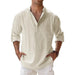 Cotton Linen Shirts Men's Casual Lightweight Long Sleeve Henley Beach Shirts