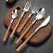 30pcs Stainless Steel Imitation Wooden Handle Cutlery Set Dinnerware Western Tableware