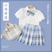 Girl's Clothing Set Children's Short-Sleeved Shirt Plaid Pleated Skirt