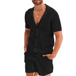 Casual Breathable Solid Color Short Sleeve T-Shirt Beach Shorts Set Men's Outfit