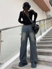 Flared Wide Leg Cargo Jeans Women's High Waist Trouser Pants