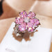 Exquisite Pink Flower Rings Silver Sparkling Cubic Zirconia Ring Women's Jewelry