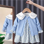 Girl's Pastoral Two-Piece Sweater Matching Set Cotton Floral Kids' Dresses