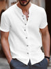 Retro Style Men's Casual Cotton Linen Shirt V-Neck Short Sleeve Shirts