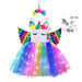 Girls Shiny Unicorn Angel Dress Kids Glowing Party Princess Dresses