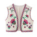Vintage Flower Embroidery Vest Jackets Women's V-Neck Cardigan Shirts