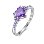 Tibetan Silver Amethyst Ring Lovely Heart Shape Purple Zircon Crystal Ring