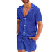 Casual Breathable Solid Color Short Sleeve T-Shirt Beach Shorts Set Men's Outfit