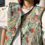 Ethnic Style Women Vintage Floral Short Vest Jacket Loose Casual Sleeveless Tops