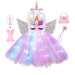Girls Shiny Unicorn Angel Dress Kids Glowing Party Princess Dresses