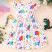 Flying Sleeve Girl's Dress Kids Ruffle Rainbow Dinosaur Cotton Party Dresses
