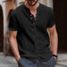Retro Style Men's Casual Cotton Linen Shirt V-Neck Short Sleeve Shirts
