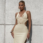 White Knitting Backless Summer Dress Women Bodycon Maxi Long Sexy Vestido