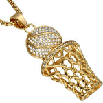 Basketball And Hoop Ice Gold Men Women Necklace Gold Silver Pendant Long Chain Necklace