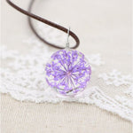 Handmade Transparent Resin Dried Flower Pendant Necklace Round Glass Jewelry For Women