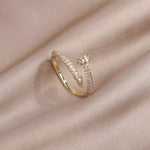 14K Gold Plating AAA Zircon Simple Geometric Ring Elegant Women's Adjustable Ring